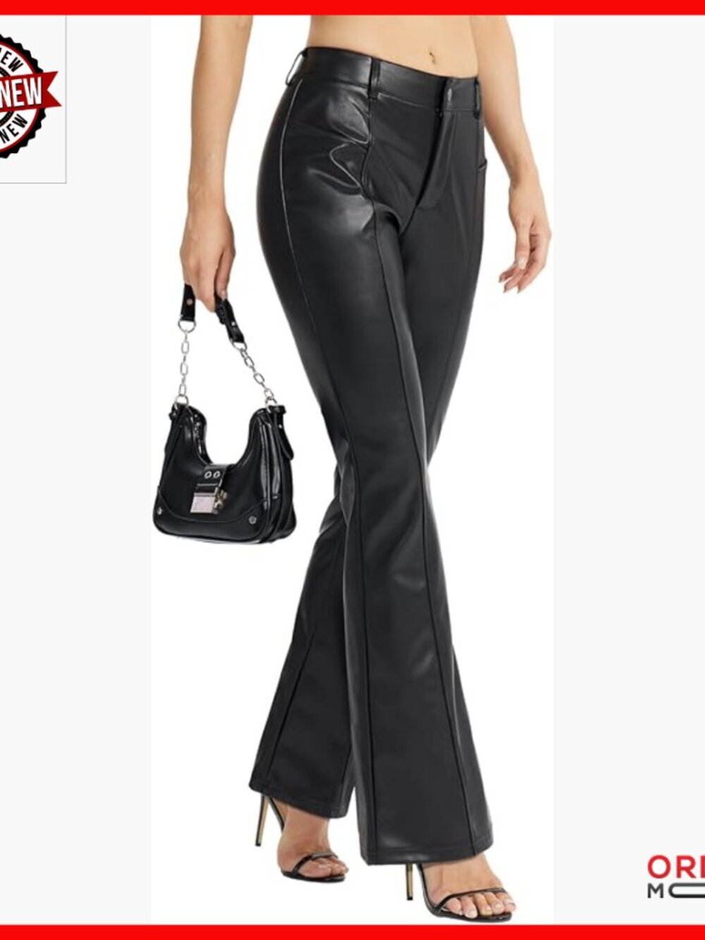 Faux Leather Bootcut Pants Women Flared Trousers with Pockets